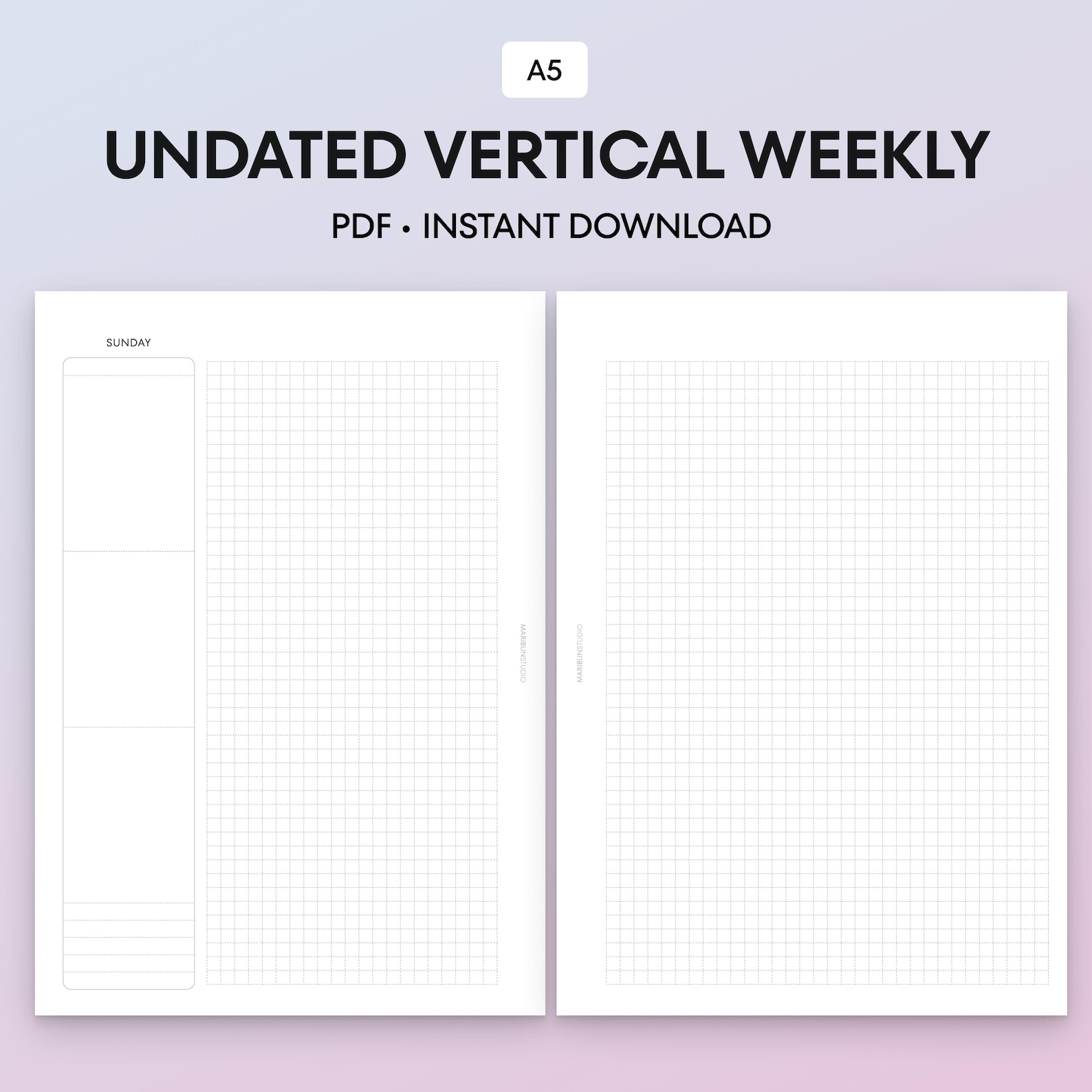 A5 Undated Vertical Weekly Printable | 4mm Grid | Planner Inserts for ...