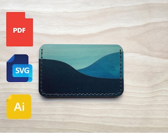 3 to 5 Asymmetrical Wave Pocket Leather Card Wallet Pattern (PDF, SVG, .AI)