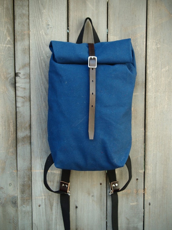 Items similar to Blue Japanese Canvas Rolltop Backpack on Etsy