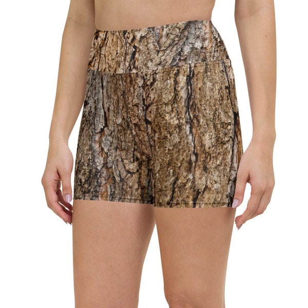 Nature-inspired Tree Bark Patterned Spandex Shorts for Dryad and Forest Costumes