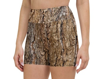 Nature-inspired Tree Bark Patterned Spandex Shorts for Dryad and Forest Costumes