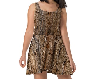 Tree Bark Print Skater Dress: Nature Inspired Costume Attire