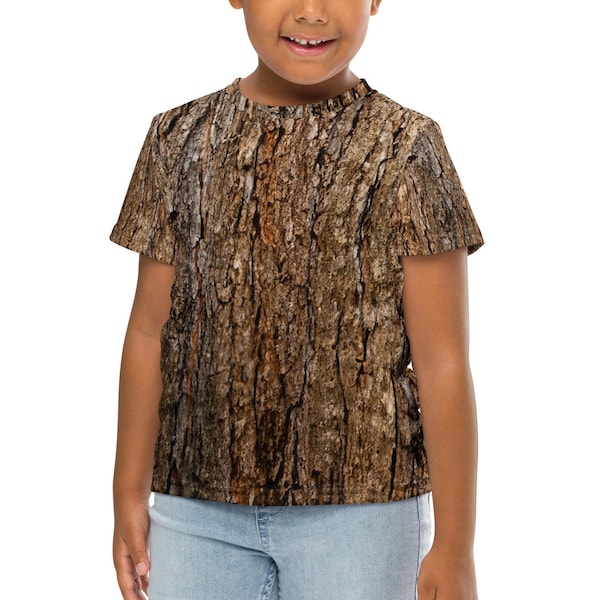 Kids' Tree Bark Printed T-Shirt - Perfect for Tree Costume or Play - Eco-Friendly and Stretchy - Sizes 2T thru 7 and 8 thru 20