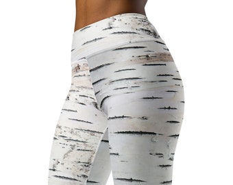 Birch Bark Running Tights, High-Waisted Yoga Pants, Woodland Costume