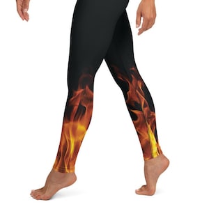 Women&#39;s Inferno Print Leggings. Full, Cropped or Yoga. Polyester & Spandex Blend. Size XS-XL. Printed and Sewn in USA. Fire, Flames, Hot.