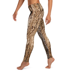 Unique and Earthy: Tree Bark Patterned Leggings for a Natural Look. Great for dance, costumes, hunting. Women's Tree costume. Camouflage.