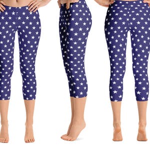 Women&#39;s Bright Stars Print Leggings. Cropped, Full or Yoga Style. Polyester & Spandex Blend. Size XS-XL. Designed, printed and Sewn in USA.