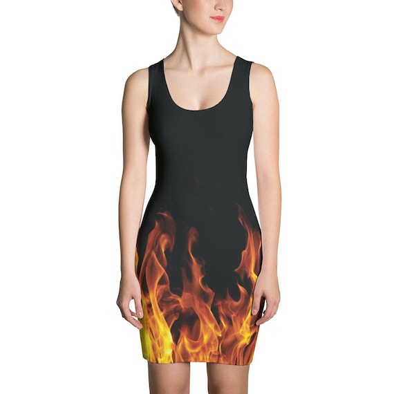 Flame Dress. Fire Dress. Inferno Print Dress. Flames on Black. | Etsy
