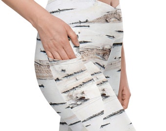 Birch Bark Leggings for Women - Eco-Friendly Crossover Tights with Pockets - Inclusive Sizing