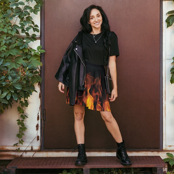 Flame Skater Skirt: Vibrant Fire Design, Cosplay Firewear - Etsy