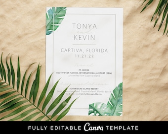 Tropical Save the Date Template: Destination Wedding (Canva Editable, Instant Download)
