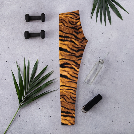 Tiger Print Leggings: Polyester Spandex Blend, Workout Loungewear