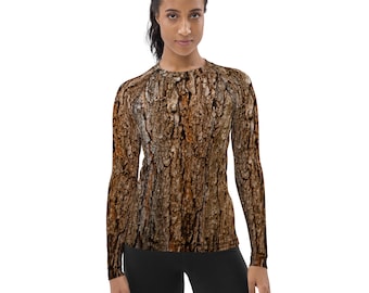 Tree Bark Print Spandex Shirt: Women's Hunting Costume Apparel