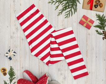 Red and White Striped Leggings: Christmas Holiday Style