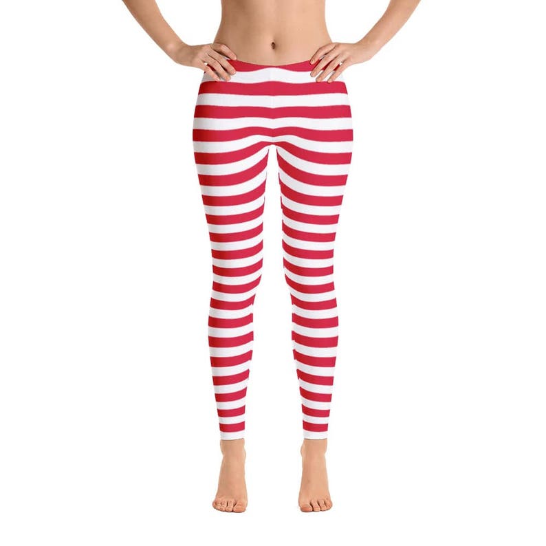 Women's Red and White Striped Leggings. Christmas Etsy
