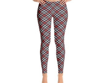 Red Plaid Leggings: Spandex Blend, Christmas Style