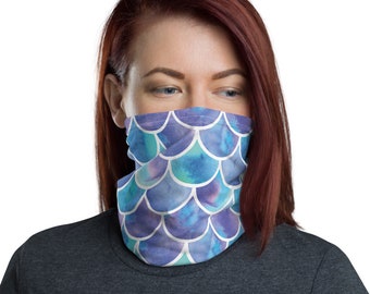 Mermaid Tail Neck Gaiter: Purple Blue Face Mask, Dust Shield