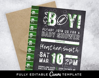 Football Baby Shower Invitation Template: Editable Canva Invite