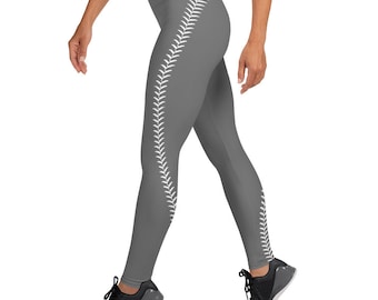 Gray Baseball Stitch Leggings: Women's Polyester Spandex Blend