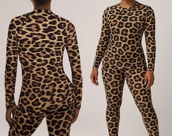Leopard Print Spandex Dancewear Set: Leggings & Rash Guard