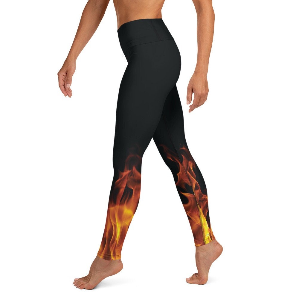 Black Women's Spandex Stretch Polyester Workout Leggings Tight Pants Yoga  Flames