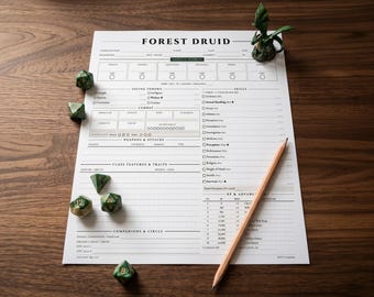 Druid Character Sheet — Wild Shape Tracker, D&D 5e RPG (Instant Download)