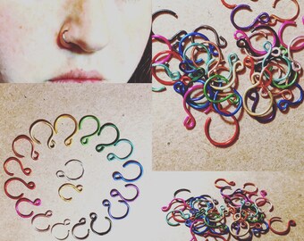 FULL SET High Fashion Gifts for her- Handmade Colored Copper Wire Faux Nose Hoop Piercing Large or Dainty Small