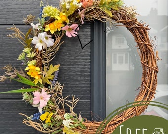 Dried effect faux flower WILDFLOWER SPRING MEDOW wreath - 12inch