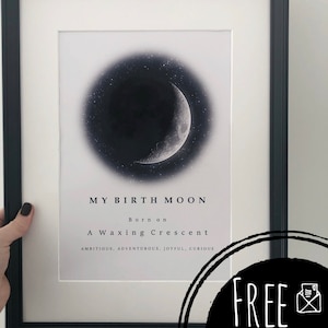 LUNE DE MA NAISSANCE, phase de lune personnalisée, art mural lune, impression phases de lune, cadeau personnalisé, cadeau d'anniversaire, cadeau de baptême, cadeau de baby shower