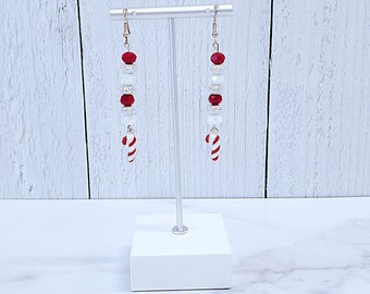 Christmas Earrings - Christmas Necklace - Christmas Jewelry Set - Candy Cane Earrings - Candy Cane Necklace - Candy Canes - Christmas