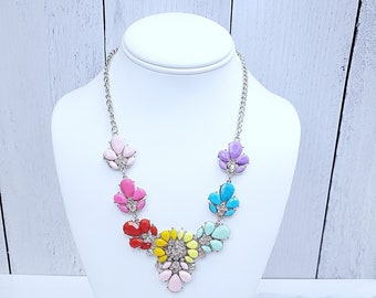 Statement Necklace Crystal Statement Necklace Colorful Crystal Necklace Rainbow  Weddings BRIDESMAIDS Necklace Pride Necklace - Christmas