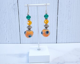 Statement Necklace Earrings Crystal Statement Necklace Orange Statement Earrings Necklace Bib Necklace - Orange Earrings - Christmas
