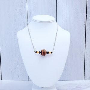 Halloween Necklace: Orange & Black Striped Bead, Costume Jewelry