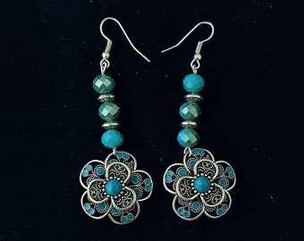 Turquoise Earrings - Statement Earrings - Silver Earrings - Dangle Drop Earrings - Proms - Weddings - Bridesmaids - Spanish Earrings - Gift