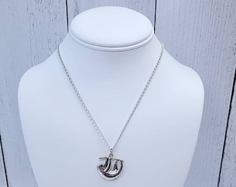 Handmade Silver Sloth Charm Necklace: Sloth Lover Gift
