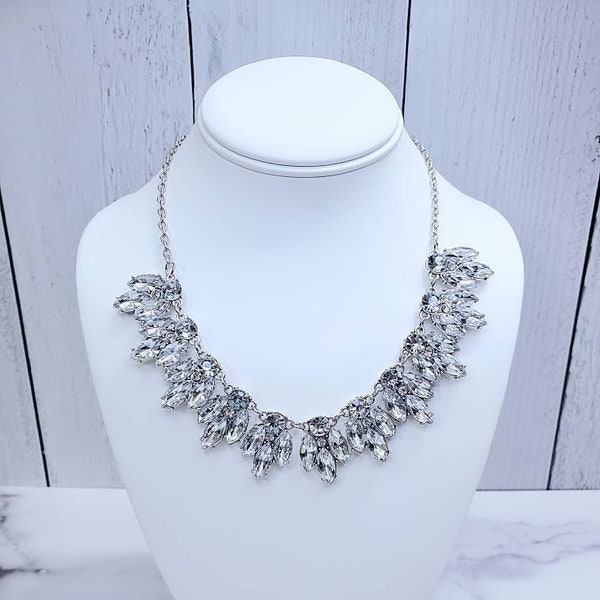 Statement Necklace Crystal Statement Necklace Gold Crystal Statement Necklace Bib Necklace Weddings BRIDESMAIDS Prom Christmas