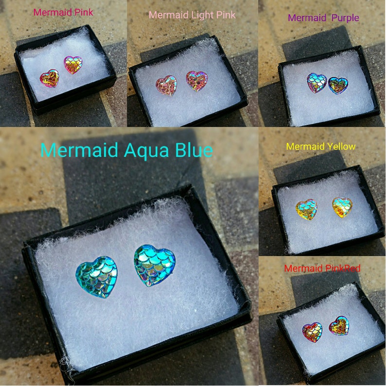 Statement Earrings Mermaid Heart Stud Earrings Weddings Bridesmaids Scales Sterling Silver Chunky Earrings Prom earrings Easter earrings