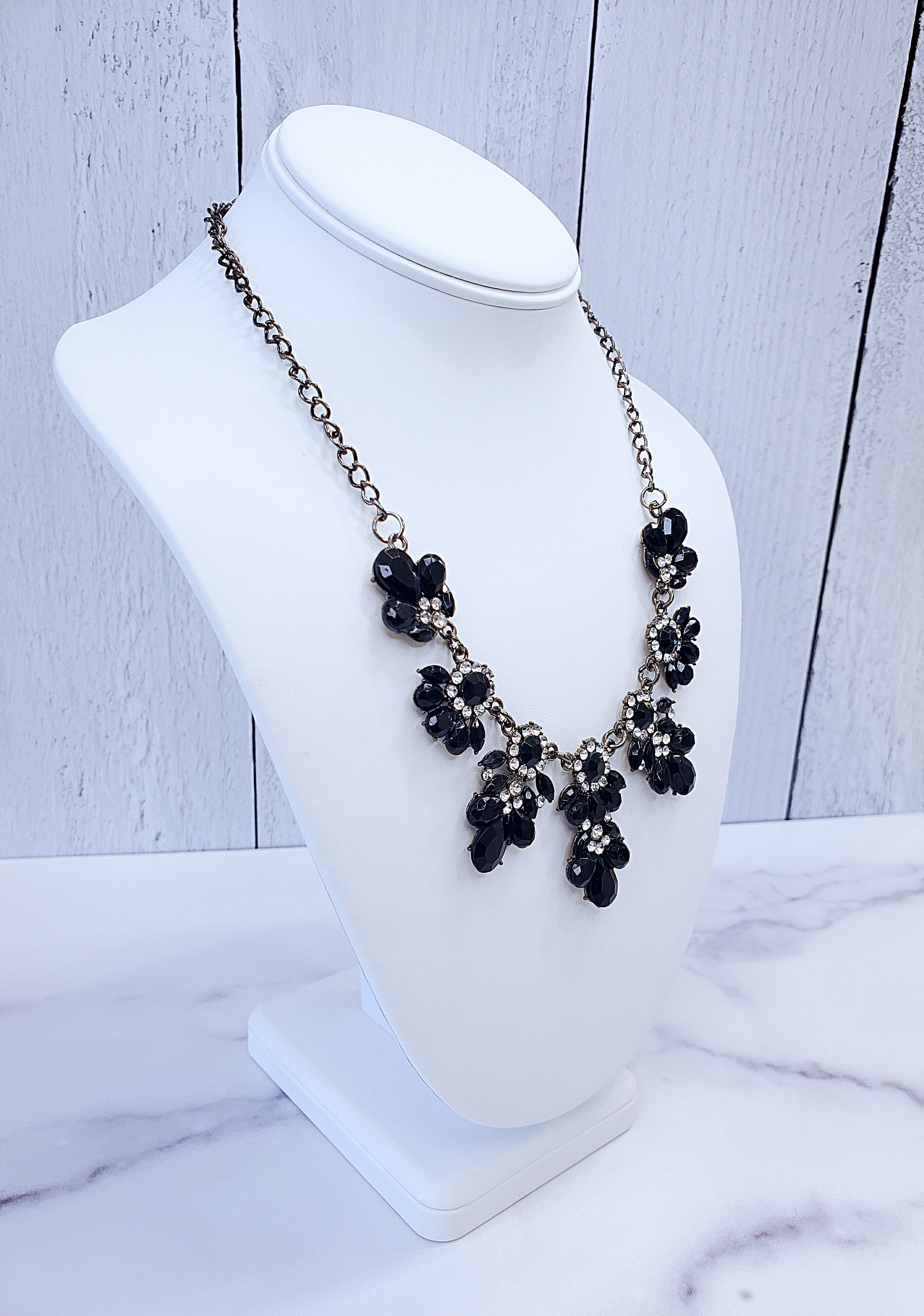 Statement Necklace Black Crystal Flower Cluster Chandelier - Etsy