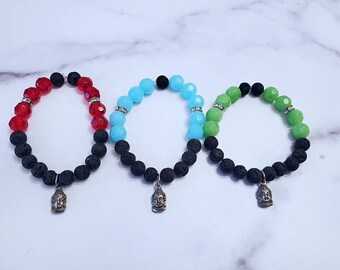 Bracelet bouddha en pierre de lave : accents de cristal, bijoux de yoga zen