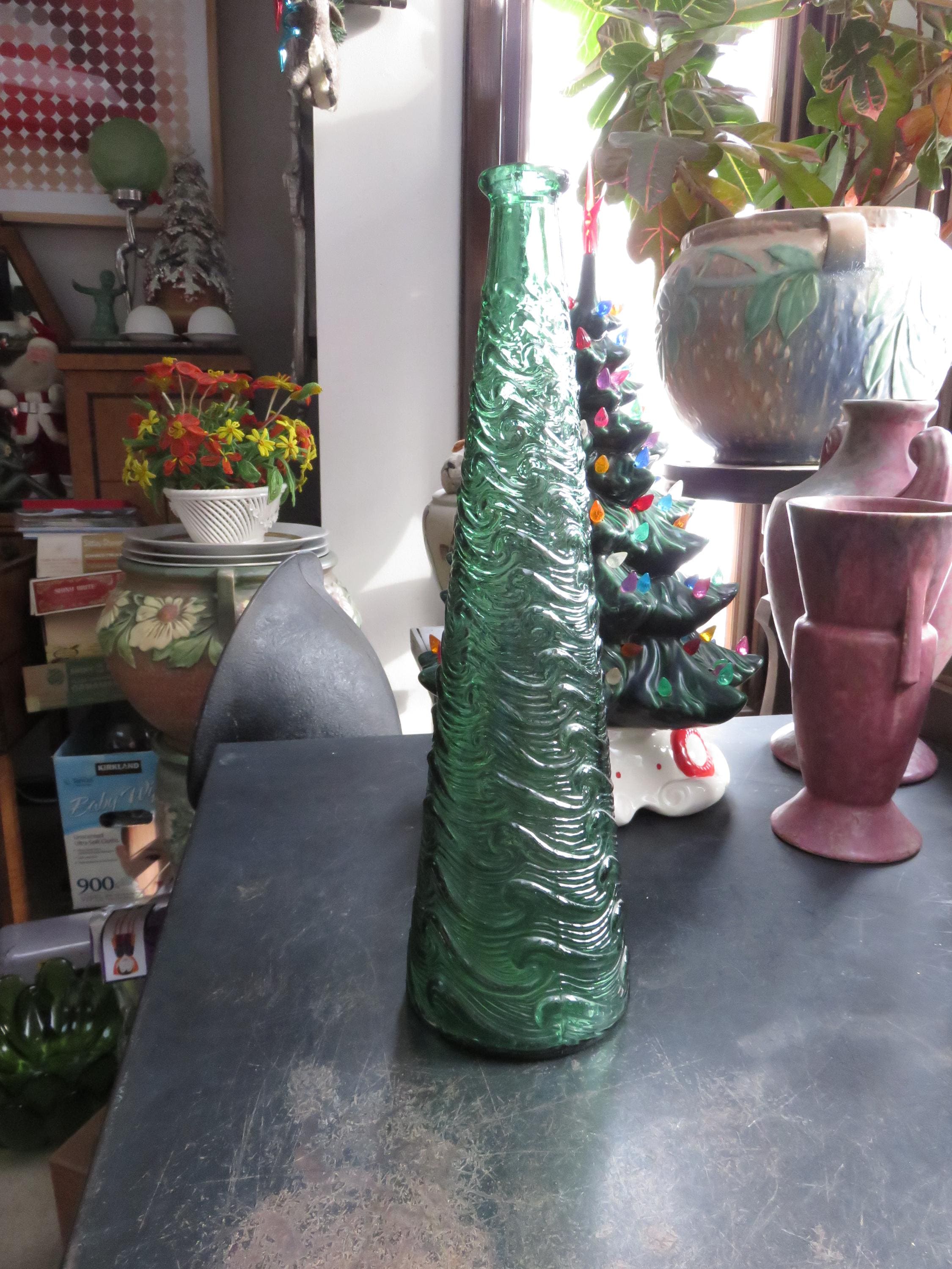 Vintage Empoli Italy Genie Wave Green Bottle Art Glass MCM Mid