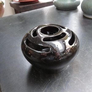 Vintage Black Ceramic Flower Frog