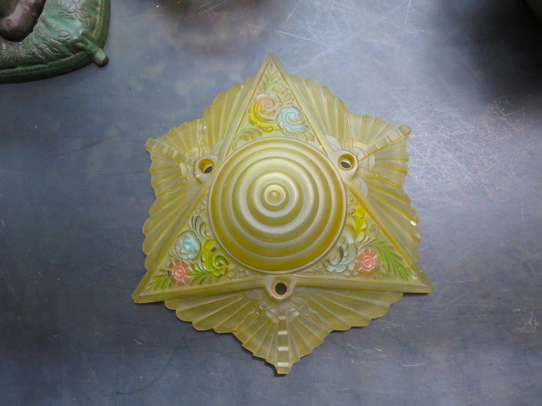 Vintage Art Deco Floral Flower Glass Light Ceiling Lamp Shade Etsy