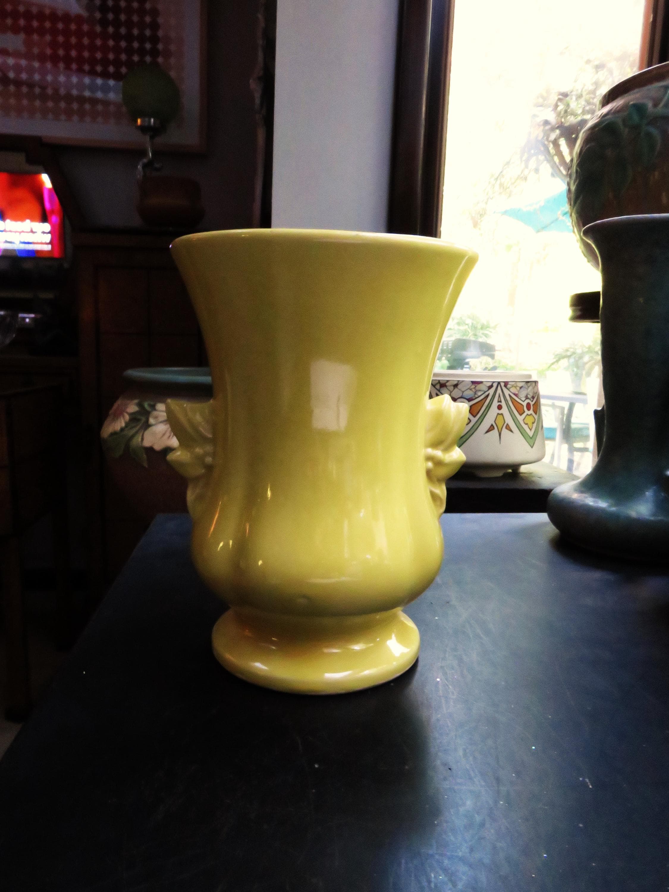 Vintage Mccoy Art Deco Yellow Leaf Handled Vase - Etsy