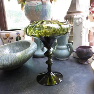 Vintage Large 10 3/4&quot; tall Empoli Optic Green Glass Italy Art Glass Vase MCM Mid Century Modern