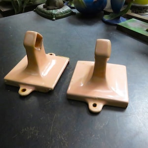 Vintage Pink Ceramic Bathroom Towel Bar Bracket Cast Metal