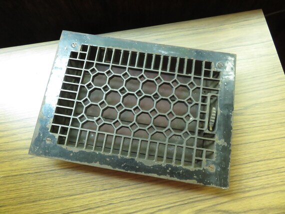 Antique Arts Crafts Cast Iron Floor Heater Furnace Grate Victorian Art Deco With Louvers Lot B