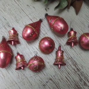 Vintage Lot of 10 Teardrop Bell Ball Glitter  Glass  Tree Ornaments