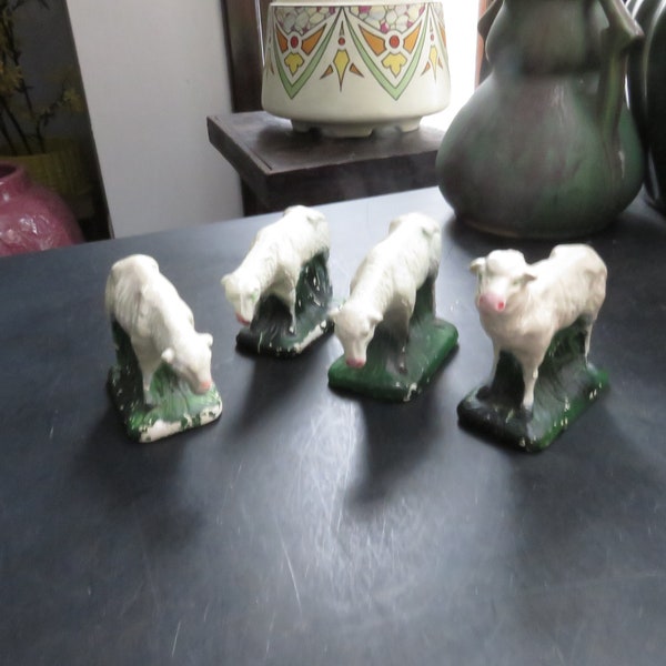 Vintage Lot of 4 Chalkware Lamb Figure Nativity Manger