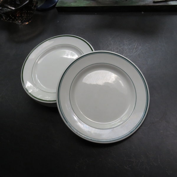 Vintage Lot of 4 Walker China Bedford Ohio Green Ring Restaurant Ware Salad Plates