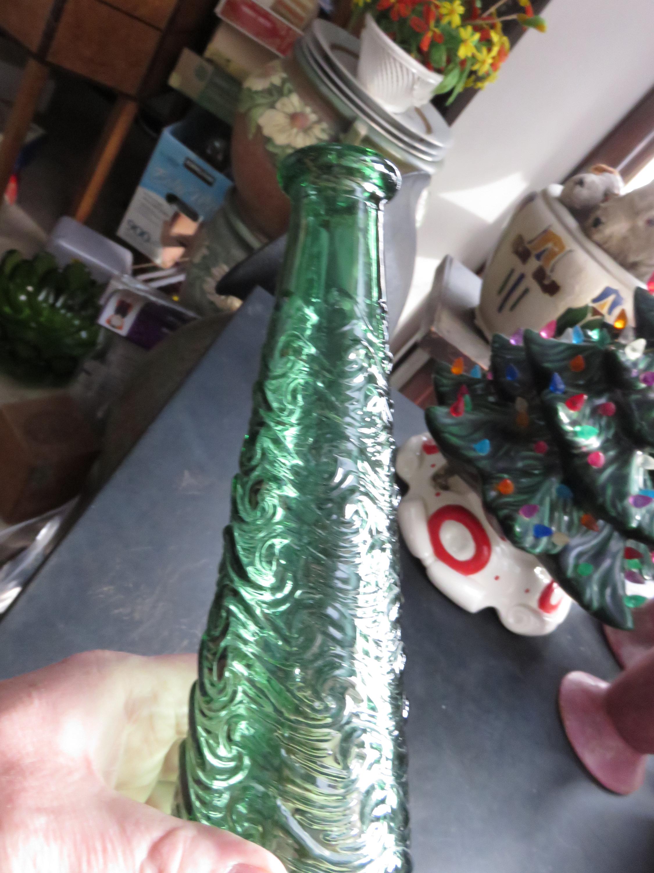 Vintage Empoli Italy Genie Wave Green Bottle Art Glass MCM Mid